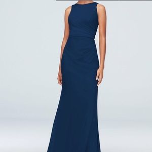 Davids bridal high neck ruched mesh BMaid dress